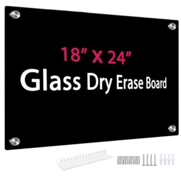 Imagem de Quadro branco apagável a seco de vidro preto, 45,7 cm x 61 cm, quadro branco de vidro sem moldura para casa, escola, escritório, superfície preta
