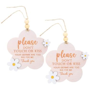 Imagem de Ptwola Pacote com 2 placas de madeira "Please Do Not Touch or Kiss Baby Signage" para recém-nascidos, "Please Do Not Touches", placa de madeira para assento de carro, etiqueta de carrinho de bebê