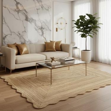 Imagem de GRUHUM Tapetes de área de juta recortados 1,8 x 2,7 m, retangular, fibra natural, tecido à mão, macio, trançado, rústico, vintage, ecológico, ecológico, sala de estar, quarto, cozinha, corredores, 15