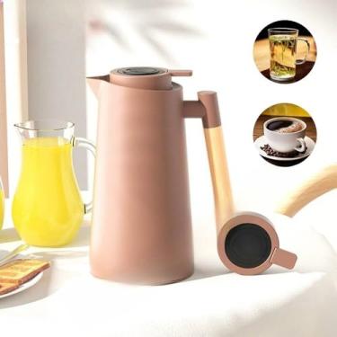 Imagem de Garrafa Térmica de água, 1 Litro Garrafa Térmica Com Termômetro Led Para Chás/Café Design Moderno Cabo Em Madeira(Marrom(Des))