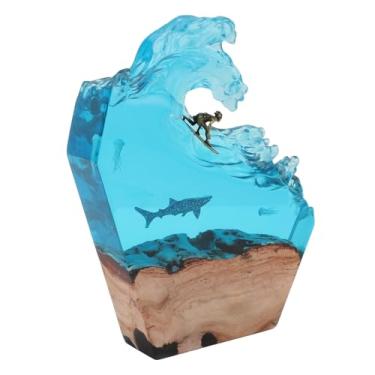 Imagem de Jiawu Lâmpada de Mesa de Madeira de Resina Oceano Luz Noturna Com Efeito Visual 3D, Decoração de Mesa de Cabeceira Ideal para Quarto e Escritório