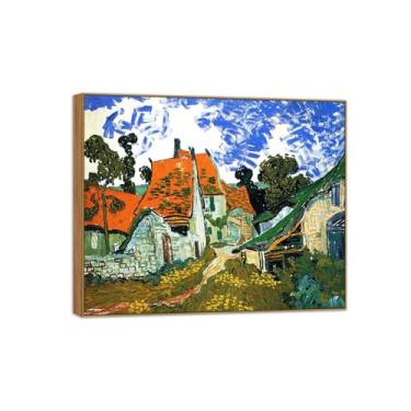 Imagem de BMZFYBS Vincent van Gogh Famosa pintura em tela de arte de parede pronta para pendurar. Rua da aldeia. Imagem em moldura de madeira para decoração de sala de estar 90 x 108 cm 35 x 42 pol