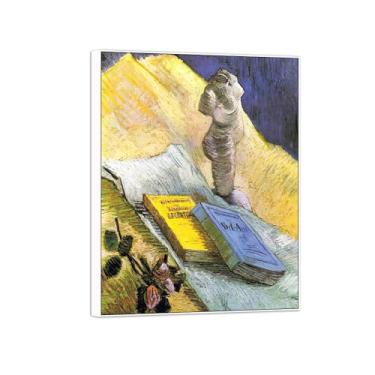 Imagem de BMZFYBS Vincent van Gogh Famosa pintura em tela de arte de parede pronta para pendurar Rosa e dois romances. Imagem em moldura branca para decoração de sala de estar 70 x 90 cm 27 x 35 pol