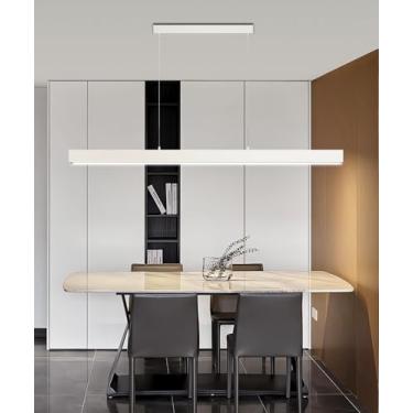 Imagem de Luminária pendente linear LED moderna, lustre de teto regulável, luminária pendente com altura ajustável para mesa de jantar, luminária de embutir preta para ilha de cozinha, para sala de ja