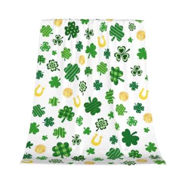 Imagem de Cobertor aconchegante para o dia de São Patrício, cobertor de trevo de 127 x 101 cm, supermacio, aconchegante, para o dia de São Patrício, para sofá, cama, cobertor leve de trevo da sorte para adultos