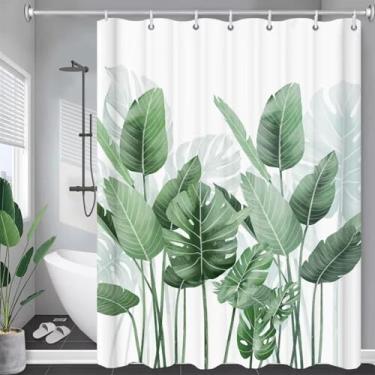 Imagem de Cortina de chuveiro decoração de banheiro planta verde tropical folha palmeira cacto impressão 3D tecido impermeável cortinas de chuveiro gancho 28x79in-70x200 cm/LxA