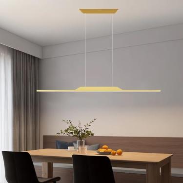 Imagem de Luminária pendente linear de LED, dimerizável, com controle remoto, altura ajustável, ideal para cozinha e sala de jantar (dourada, 120).