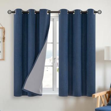 Imagem de YoungsTex Cortinas blackout de linho para quarto, cortinas texturizadas de serapilheira com bloqueio de luz total para sala de estar, fazenda, persianas com ilhós, azul-marinho, 2 painéis, 106 x 113