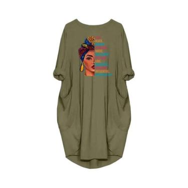 Imagem de Vestidos casuais soltos femininos plus size de manga curta com gola re