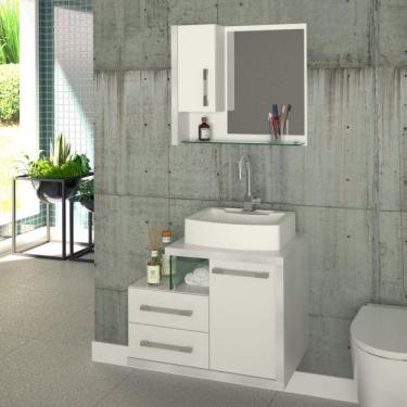 Imagem de Conjunto para Banheiro Gabinete com Cuba Rt41 e Espelheira Legno 650w Compace Branco/branco Chess