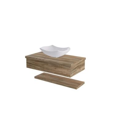 Imagem de Conjunto Bancada Para Banheiro Com Cuba Abaulada L42 E Prateleira Metrópole 805w Compace Carvalho