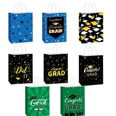 Imagem de Sacola de presente, tema de formatura, papel kraft branco, pacote com 10, 22x16x8cm