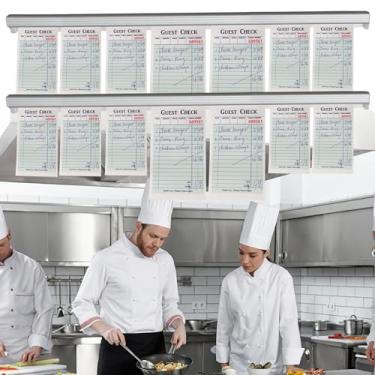 Imagem de Conjunto de 2 suportes de clipe de notas de 80 cm – Porta-recibos e bilhetes de metal para restaurante cozinha escritório trilho organizador de cheques para pedidos faturas e uso comercial