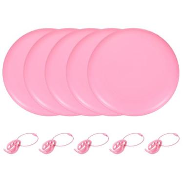 Imagem de YELARXI Disco voador, disco voador esportivo de 27 cm e 175 g e pacote com 5 e plástico e rosa com anel de transporte - adequado para (ao ar livre/praia/acampamento/parque/animal de estimação/pro