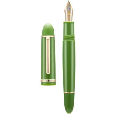 Imagem de AEHON Caneta-tinteiro de resina colorida de 0,5 mm, ponta fina, escrita suave, elegante, papelaria, canetas de presente para material de escritório (clipe dourado verde claro, F)