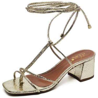 Imagem de Sandália Bico Quadrado Salto Bloco Médio Cristal Ouro Light Ella's, 35