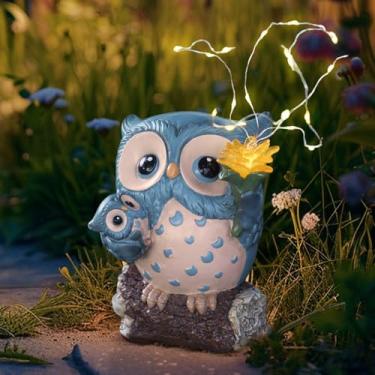 Imagem de Estátuas de jardim solar, decoração ao ar livre, estátua de coruja de fada, decoração de jardim, decorações de jardim de resina ao ar livre para pátio, varanda, varanda, enfeites de gramado, presentes
