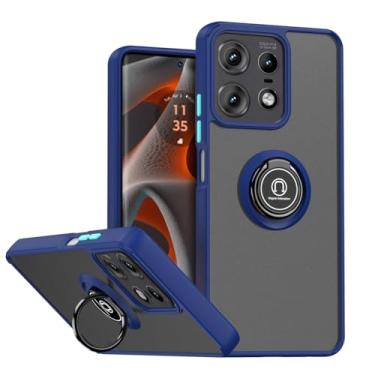 Imagem de QUIETIP Capa para Motorola Edge 50 Pro 5G, anel magnético para carro, suporte de silicone translúcido fosco capa de proteção contra quedas, azul