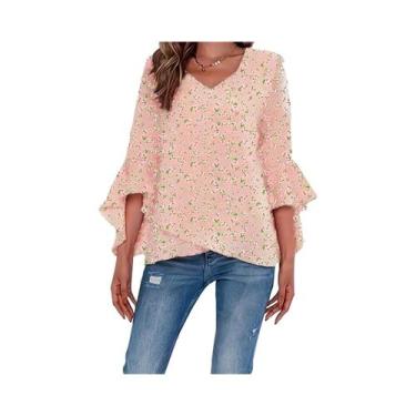 Imagem de Blusa Boho De Verão Com Decote Em V E Mangas Com Babados Em Tamanho pl