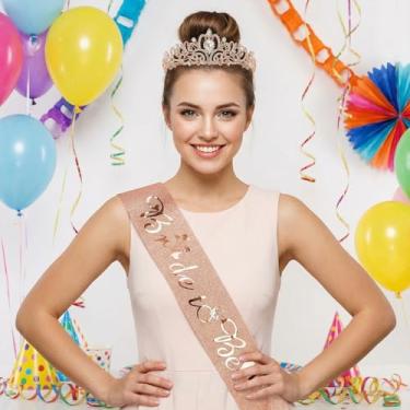 Imagem de Conjunto de faixa e tiara de aniversário Queen, coroa de cristal de strass, faixa com glitter brilhante para mulheres, kit de acessórios de cabelo para decoração de festa de aniversário, ouro rosa +