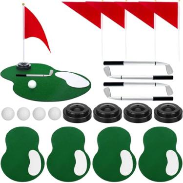 Imagem de Conjunto de 4 peças centrais de golfe, decorações de mesa, artigos de festa de golfe, incluindo bola de armadilha de areia, bandeira vermelha, suporte de bandeira de plástico, caneta de golfe para
