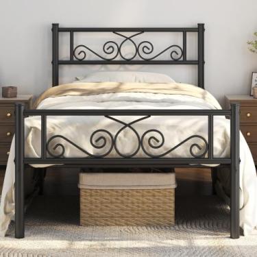 Imagem de Estrutura de cama Yaheetech Twin Metal Platform preta 32 cm de folga