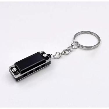 Imagem de 1 peça de gaita preta em miniatura, gaita de bolso com design detalhado, lindo pingente de instrumento musical para fazer joias e presente para entusiastas da música, acessório de aço inoxidável