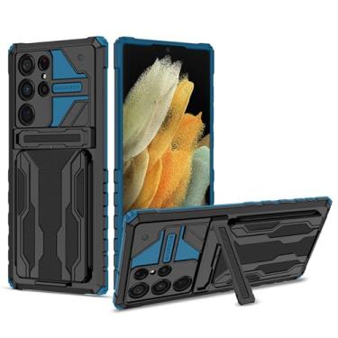 Imagem de POYUFRG Capa à prova de choque para Samsung Galaxy S26 Ultra/S26 Plus/S26, capa destacável com suporte para cartão com capa de proteção para câmera, azul, S26 Plus