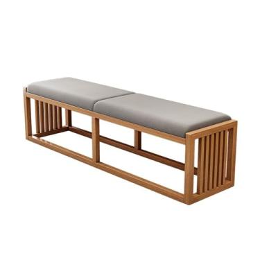 Imagem de Banqueta moderna de madeira maciça estilo chinês banco de sapato para quarto cama banco frontal sofá longo banco decorativo (nogueira clara, pequeno)