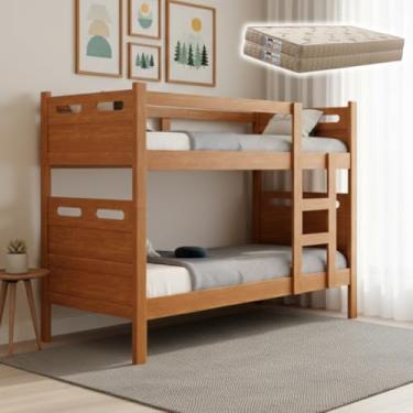 Imagem de Beliche Jaspe Completa Estrutura Robusta Acompanha Dois Colchões D33 Ideal Para Dormir Com Conforto Segurança e Excelente Aproveitamento de Espaço (Nature)