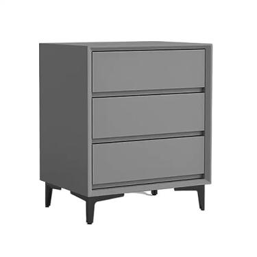 Imagem de Mesa de cabeceira vintage minimalista mesa de cabeceira madeira cor sólida armazenamento três gavetas grande capacidade cabeceira móveis quarto (cinza)