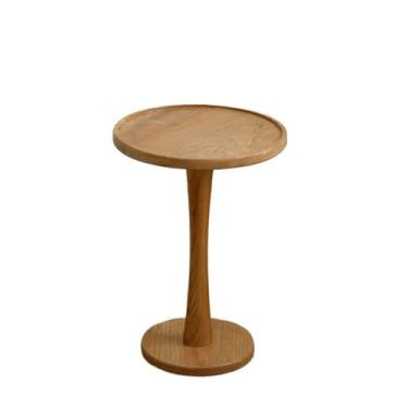 Imagem de Mesa lateral de sofá de madeira simples retrô redonda minimalista armazenamento sala de estar aparador varanda móveis domésticos (natural, pequeno)