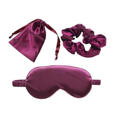 Imagem de Conjunto de 3 peças imitação de seda remendo para os olhos sombreamento máscara para dormir tapa-olhos capa de viagem relaxar sombra saúde dormir suave (roxo)