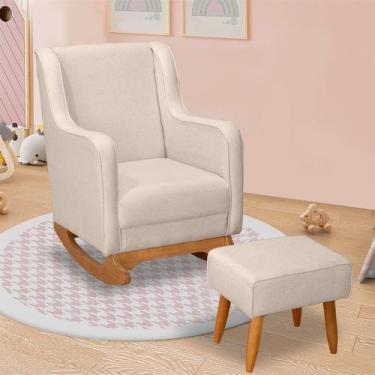 Imagem de Poltrona Amamentação Aquila Com Puff Movellu Home, Linho Bege