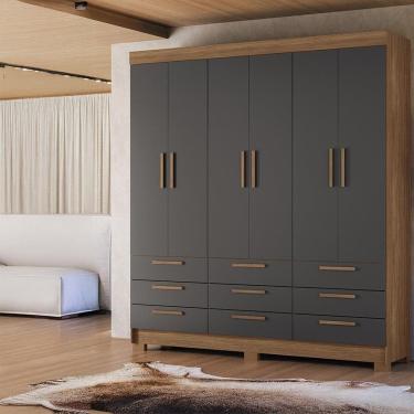 Imagem de Guarda-roupa Casal Santos Andirá Colombo Com 194,4cm Jatobá Com Grafite