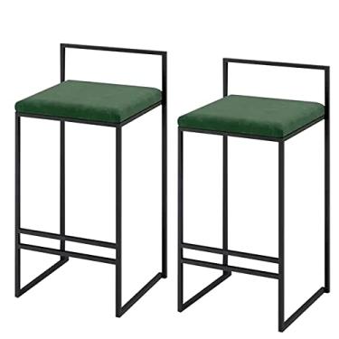 Imagem de KIDYBO Conjunto de 2 bancos de bar com altura de balcão, banquinho de veludo para cozinha com encosto para café da manhã/sala de jantar/sala de estar, assento de 66 cm, cadeira alta, verde