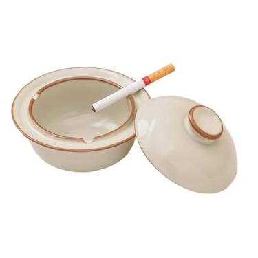 Imagem de Cinzeiros para cigarros, cinzeiro de cerâmica chinesa com tampa, mesa para escritórios, casas, sala de chá, restaurantes, hotéis e decoração, cinzeiro ao ar livre (bege)