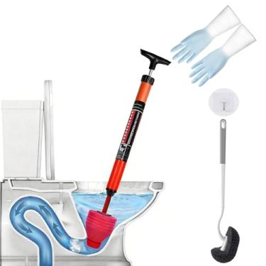 Imagem de woyoo Conjunto de êmbolo de vaso sanitário - êmbolo de alta pressão para banheiro, escova de vaso sanitário, luvas de borracha - Desentupidor de drenagem de ar potente e removedor de entupimento