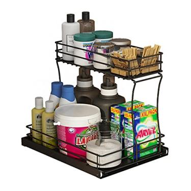 Imagem de Organizadores sob a pia Homewares 2 camadas sob a pia prateleira deslizante para cozinha/vaidade organizador de armário deslizante para cozinha ampla abertura de armário aumenta o espaço de