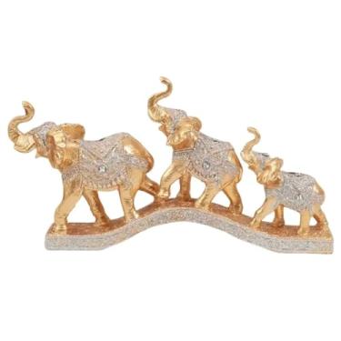 Imagem de FENNYYAR 1 peça de enfeite de resina dourada de três elefantes Feng Shui, 34,5 cm 34 cm, decoração de mesa adequada para casa