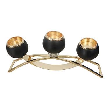 Imagem de HHHJQFAAT Castiçal de ferro forjado estilo europeu castiçal de três cabeças decoração de casa ornamentos decoração de festa suporte de vela (cor: A) (A)