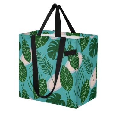 Imagem de SEHANY Sacola reutilizável de folhas de palmeira com alças reforçadas, bolsa de compras de lona dobrável à prova d'água de grande capacidade para viagem, cozinha, praia