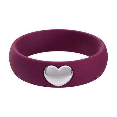 Imagem de ThunderFit Anéis de silicone para mulheres, aliança de casamento de silicone com pingente de coração banhado a ouro 14K, 5,5 mm de largura, 2 mm de espessura, 8.5 - 9 (18.90mm), Silicone, Sem pedra