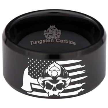 Imagem de Friends of Irony Aliança de casamento de carboneto de tungstênio da irmandade dos bombeiros para homens e mulheres 12 mm