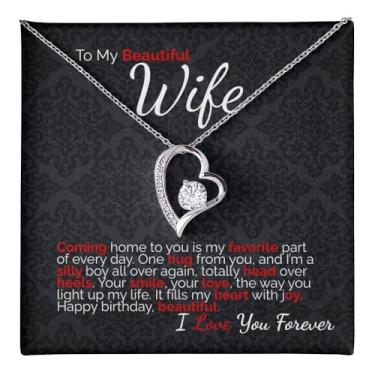 Imagem de Zahlia Colar de esposa ideia de presente que ela vai adorar – Joias românticas com cartão de mensagem e caixa de presente para aniversário, Natal ou Dia dos Namorados, Standard, Ouro Aço inoxidável