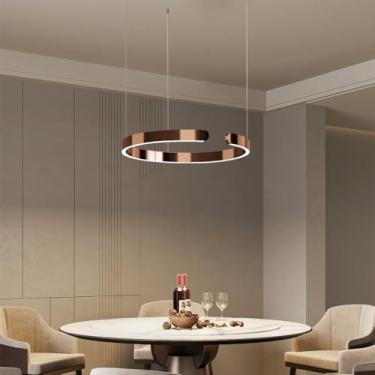 Imagem de Lustre de teto moderno com anel redondo, luminária pendente LED preta com controle remoto, dimerizável de 3000K a 6500K, ideal para sala de estar, quarto, sala de jantar e ilha de cozinha (d