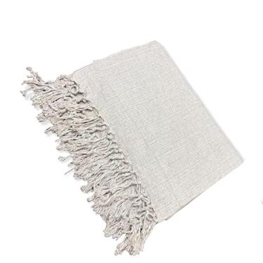 Imagem de Manta para Sofá Algodão 2,50x1,80m Artesanal Decorativa com Nós nas Pontas Capa Protetora Elegante(Areia)