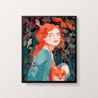 Imagem de Quadro Menina Com Raposa 33X24Cm - Com Vidro Moldura Preta