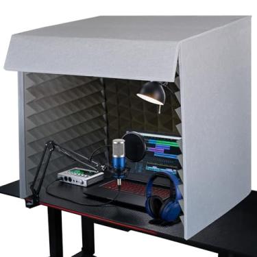 Imagem de Caixa portátil à prova de som, cabine vocal profissional grande de 60 cm, escudo de isolamento de microfone dobrável com espuma acústica densa espessa para podcast, canto