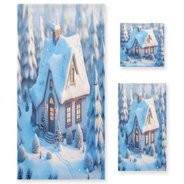 Imagem de STAYTOP Conjunto de toalhas de Natal para casa de banho com 3 peças, secagem rápida, altamente absorventes, 1 toalha de banho, 1 toalha de rosto, 1 toalha de mão para academia, spa, banheiro